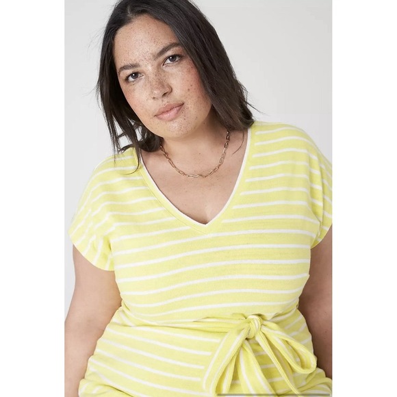 Lane Bryant Cap Sleeve V-Neck Tie Waist Stretch Cotton Dress Women's Size 14/16 - Picture 3 of 12